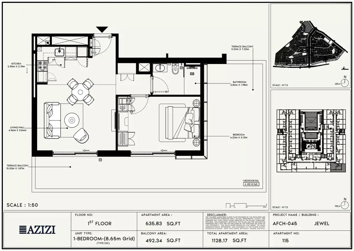 Планировка — 1-спальная, 105 м²