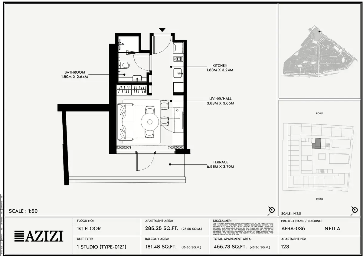 Планировка — Студия, 43 м²