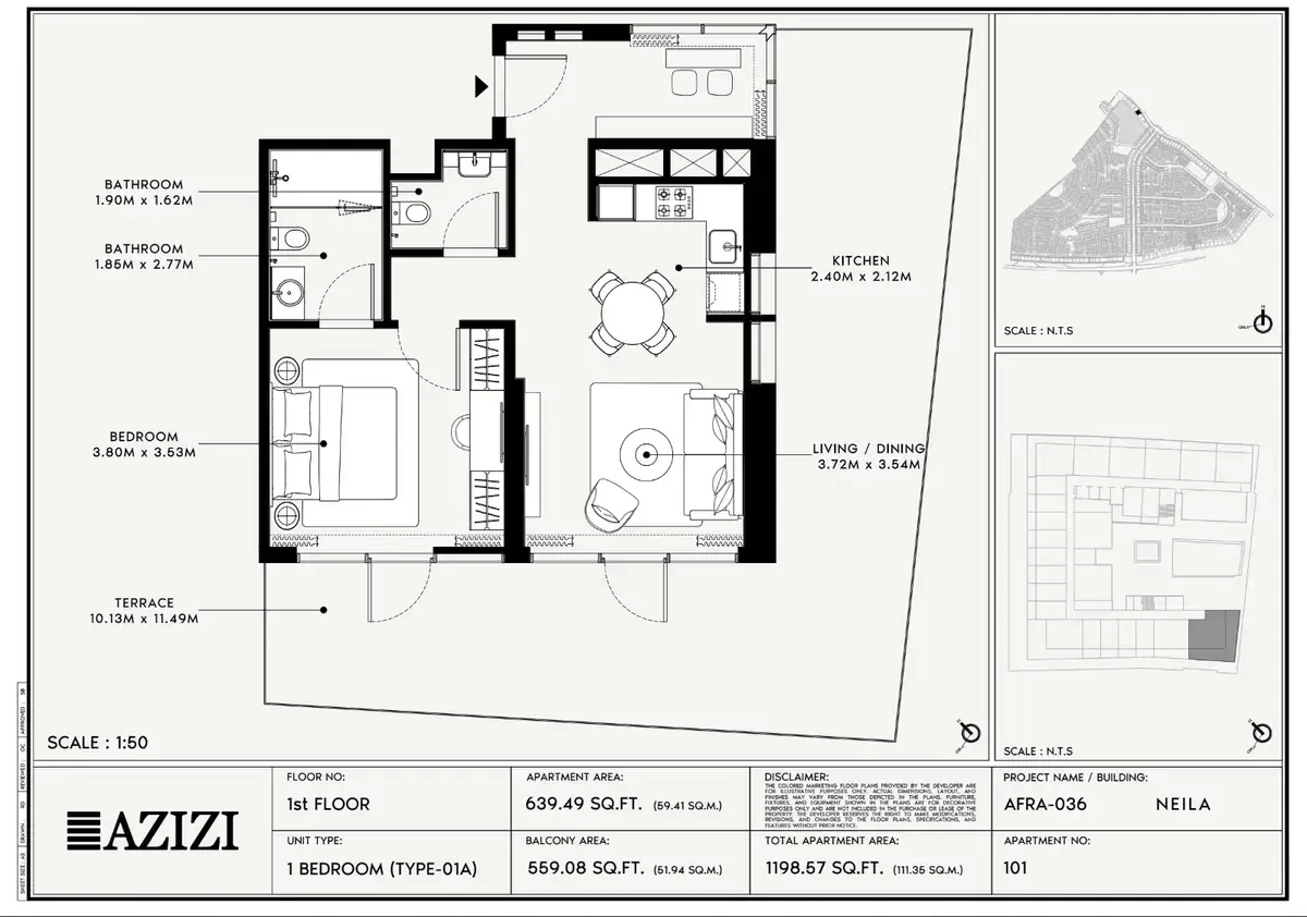 Планировка — 1-спальная, 111 м²