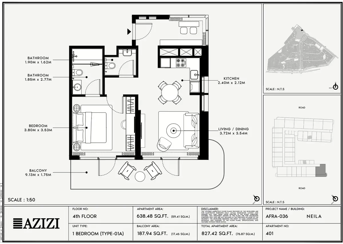 Планировка — 1-спальная, 77 м²