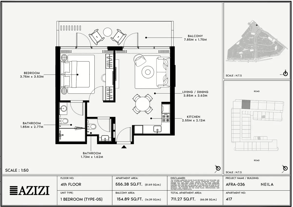 Планировка — 1-спальная, 66 м²