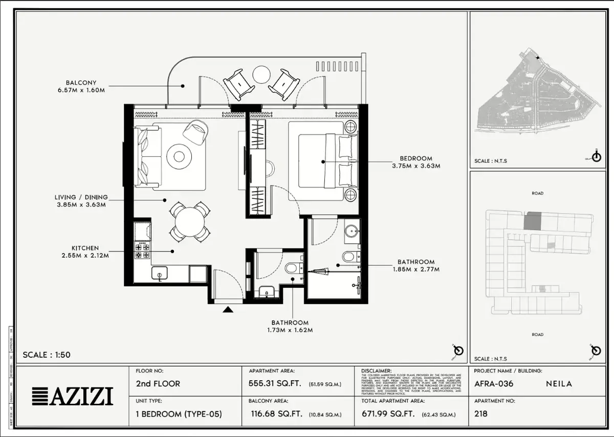 Планировка — 1-спальная, 62 м²