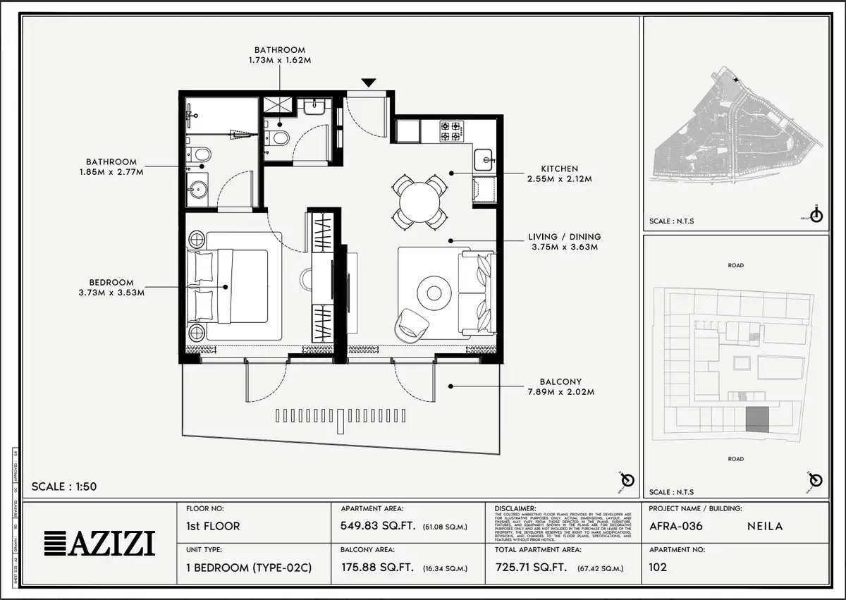 Планировка — 1-спальная, 67 м²