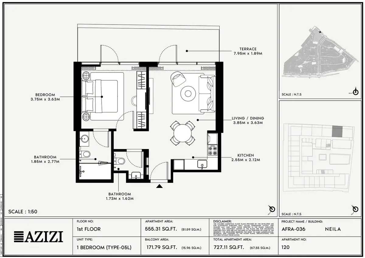 Планировка — 1-спальная, 68 м²