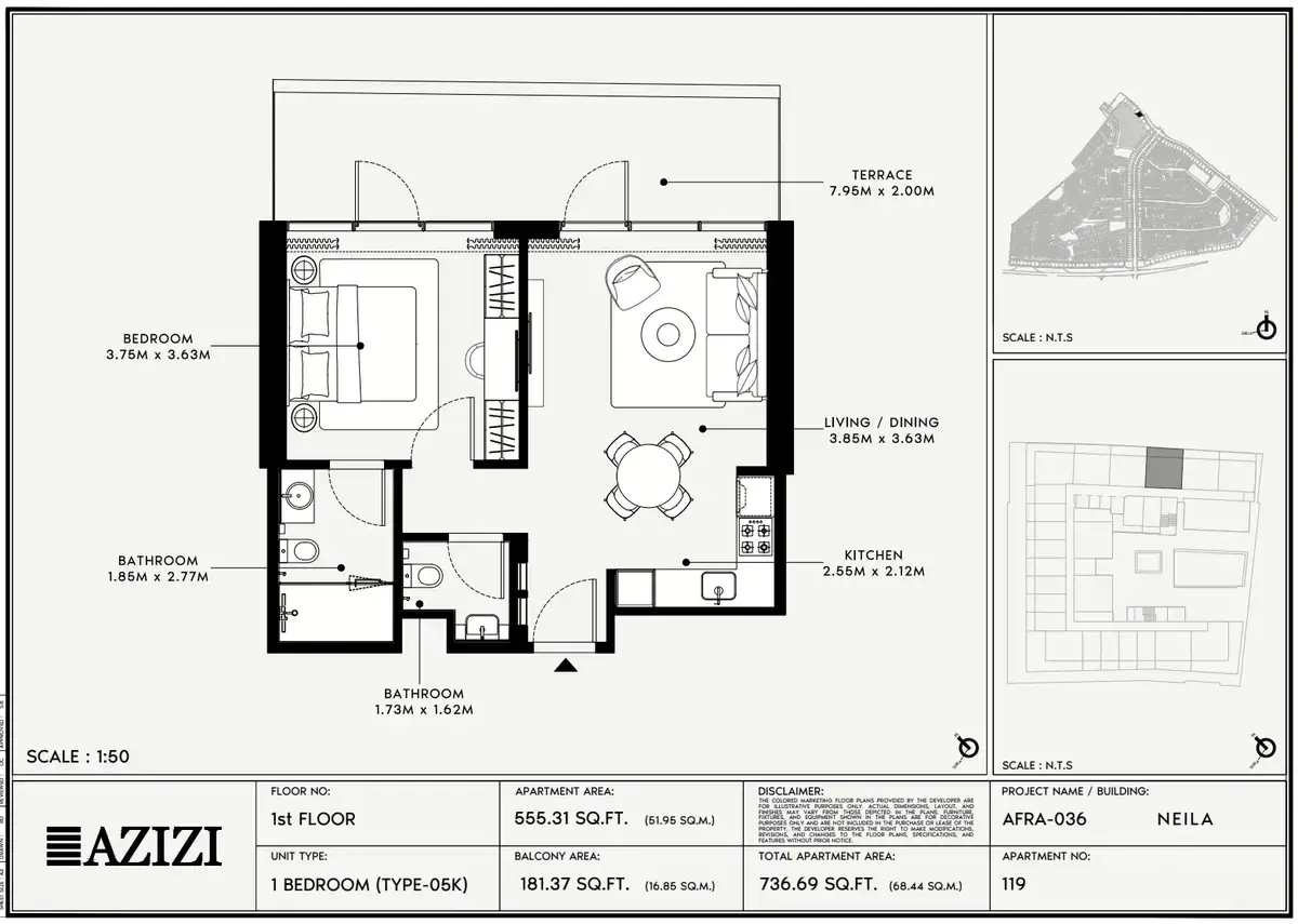 Планировка — 1-спальная, 68 м²