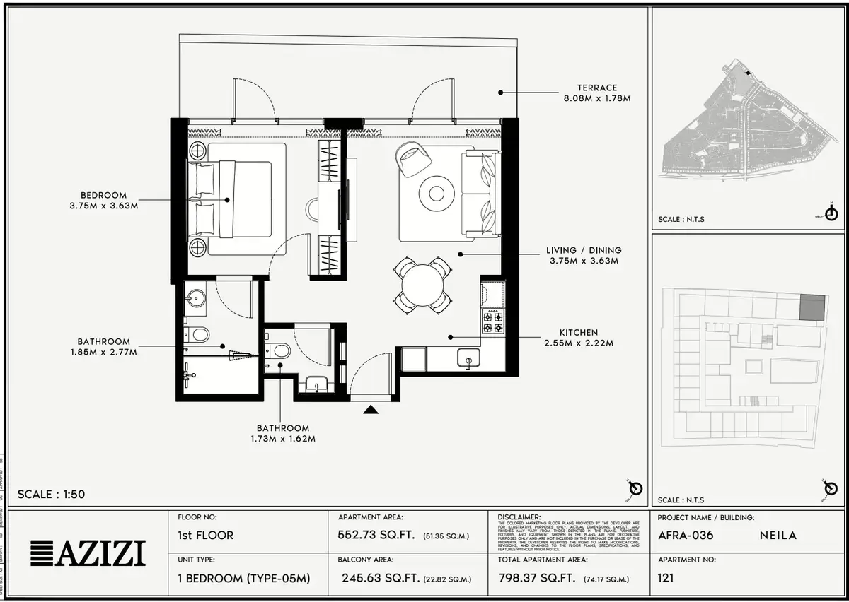 Планировка — 1-спальная, 74 м²