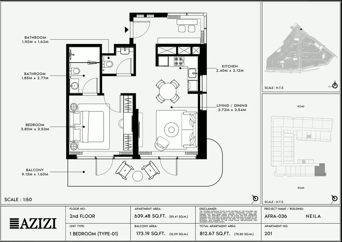 Планировка — 1-спальная, 75 м²