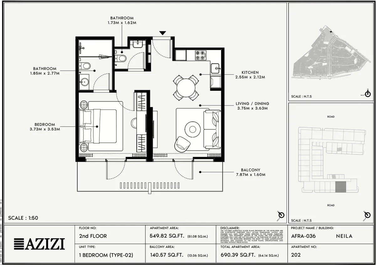 Планировка — 1-спальная, 64 м²