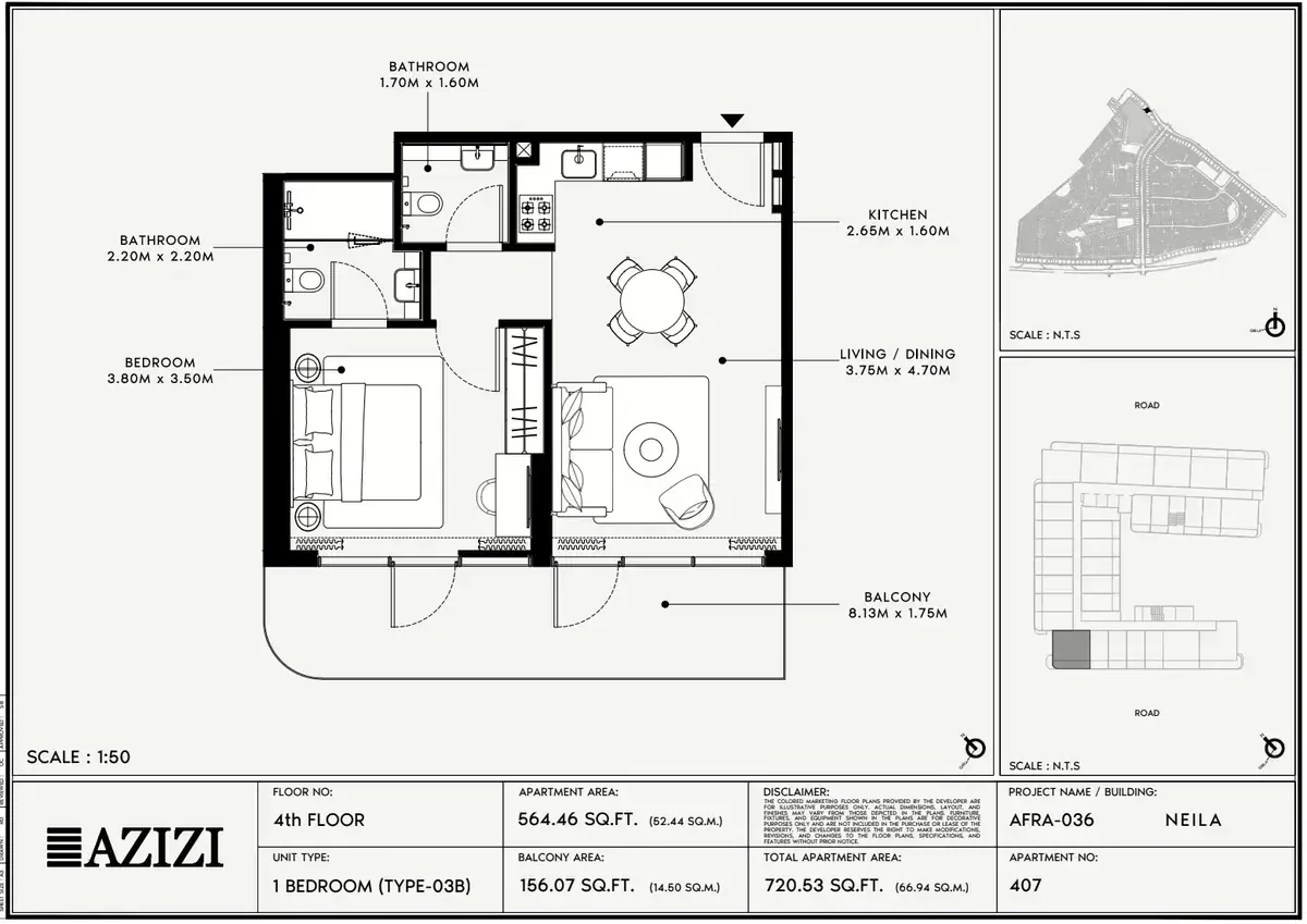 Планировка — 1-спальная, 67 м²
