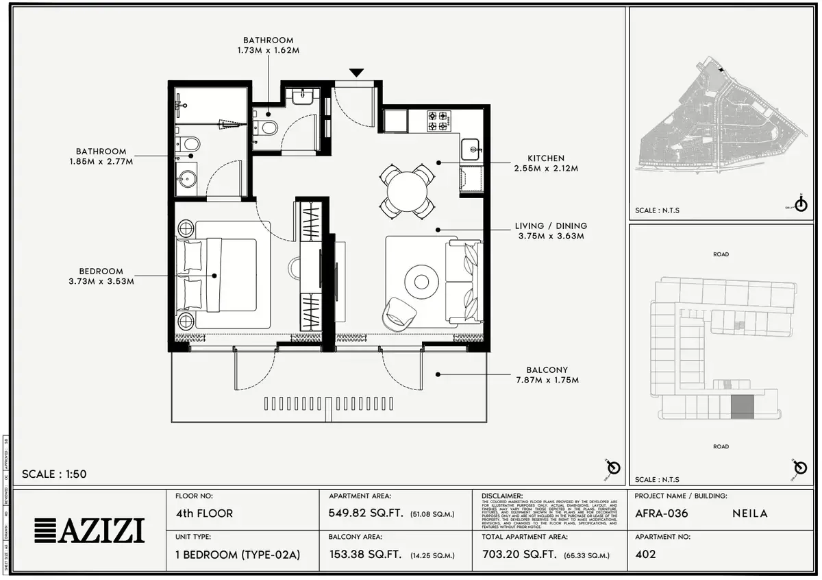 Планировка — 1-спальная, 65 м²