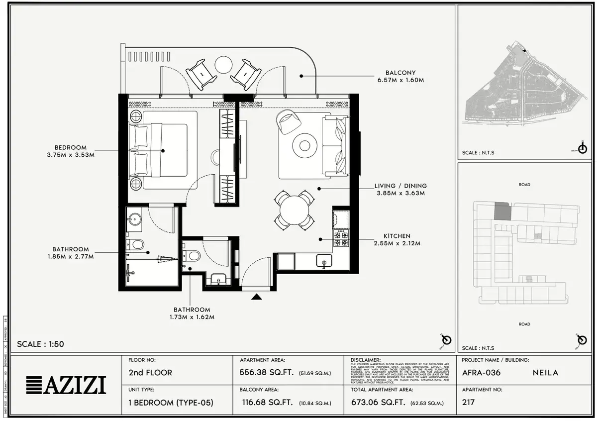 Планировка — 1-спальная, 63 м²