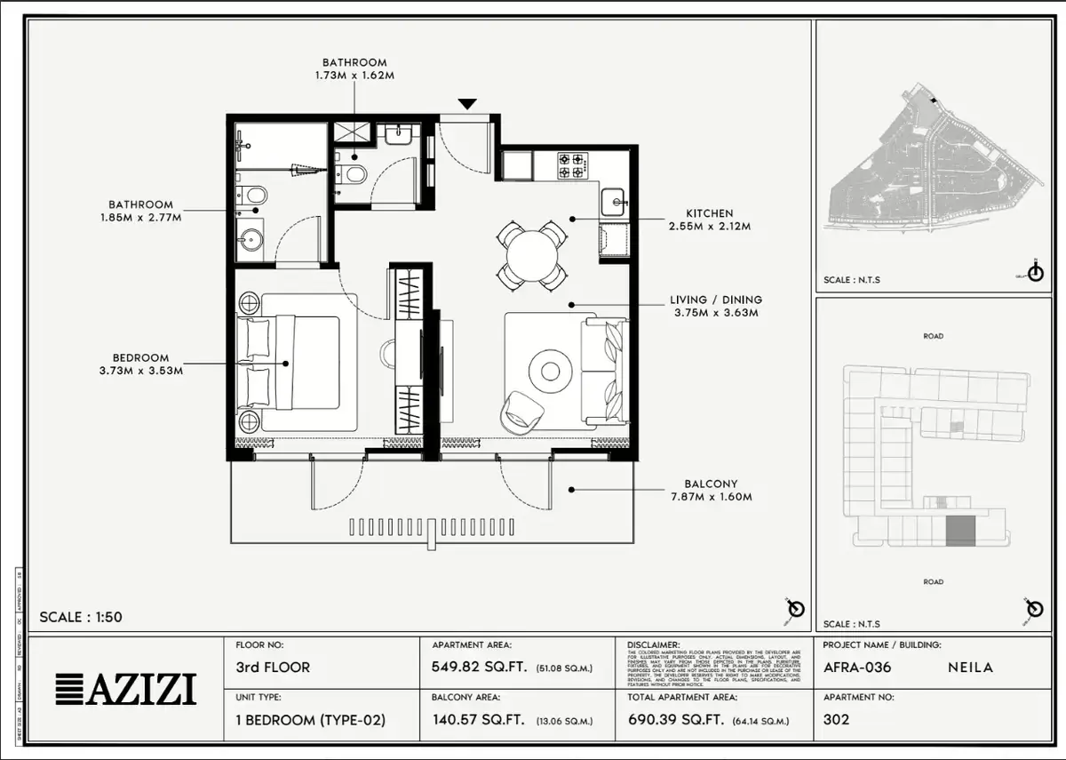 Планировка — 1-спальная, 64 м²