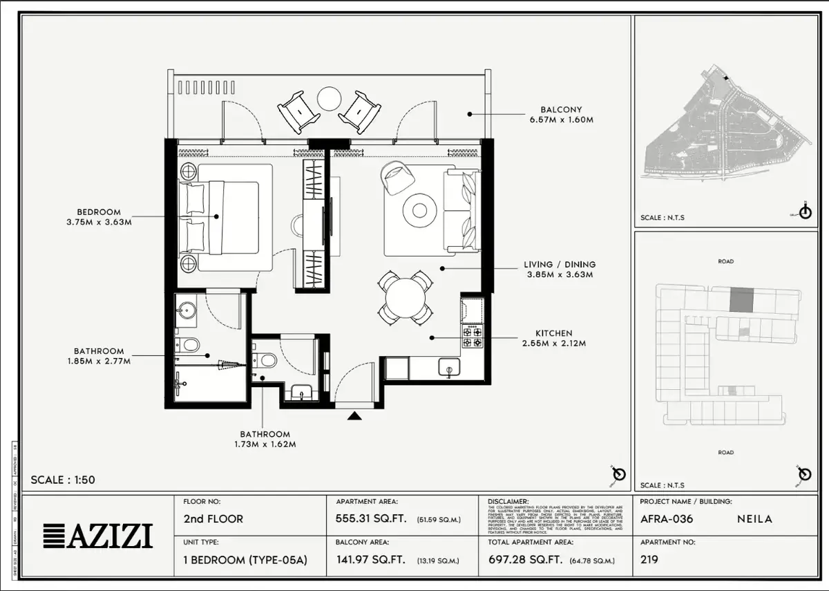 Планировка — 1-спальная, 65 м²