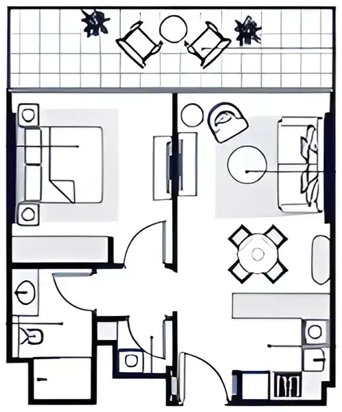 Планировка — 1-спальная, 51 м²