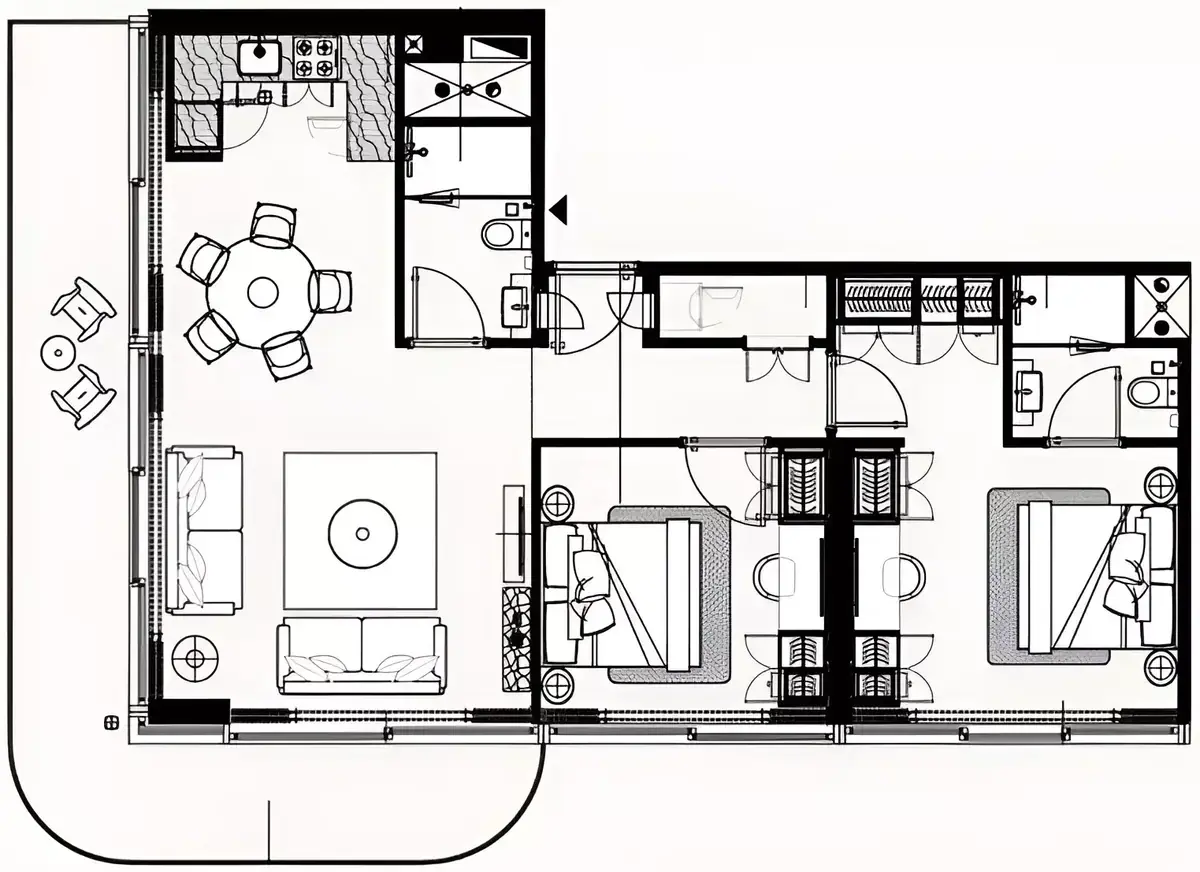 Планировка — 2-спальная, 114 м²