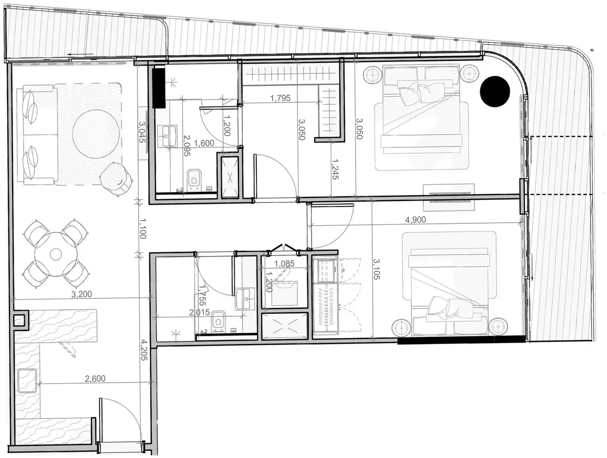 Планировка — 2-спальная, 100 м²