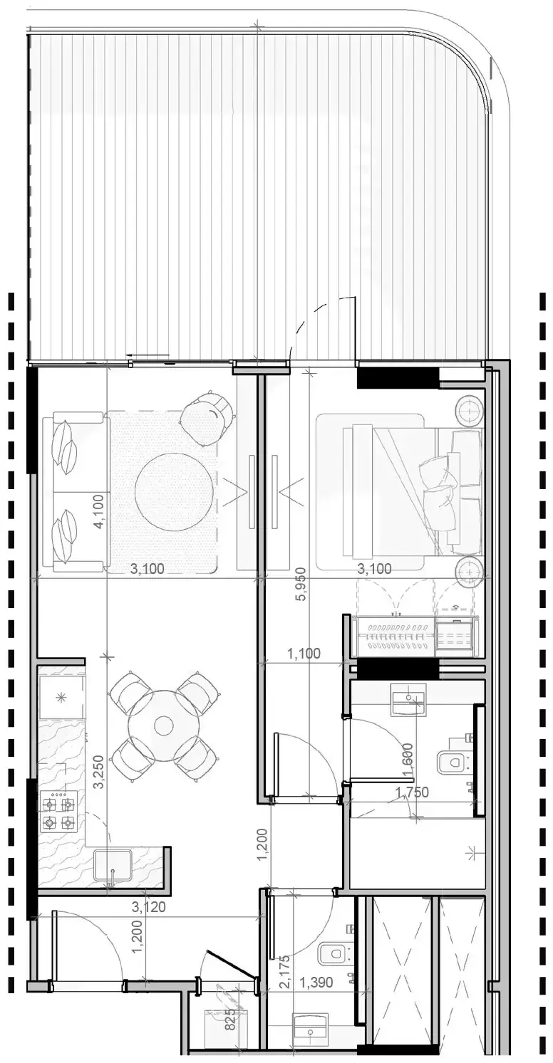 Планировка — 1-спальная, 107 м²