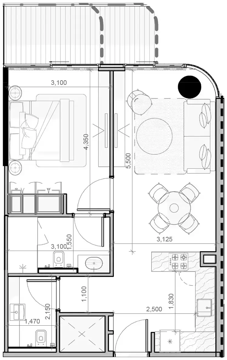 Планировка — 1-спальная, 65 м²
