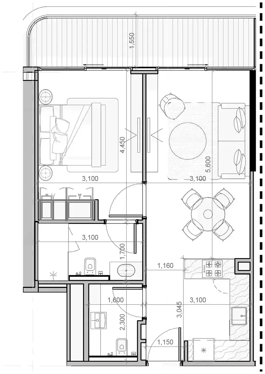 Планировка — 1-спальная, 67 м²