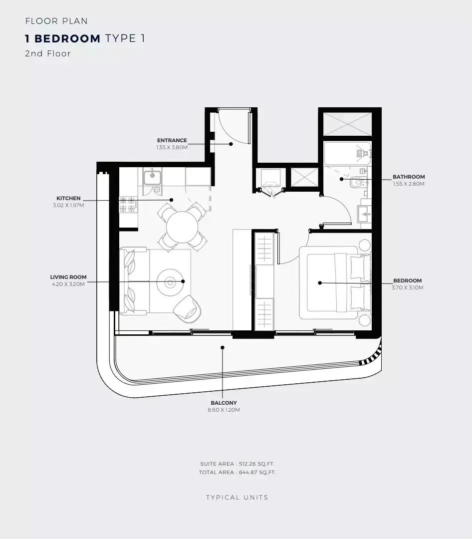 Планировка — 1-спальная, 60 м²