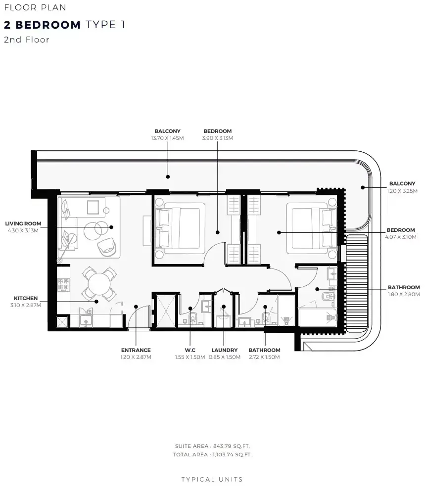 Планировка — 2-спальная, 102 м²
