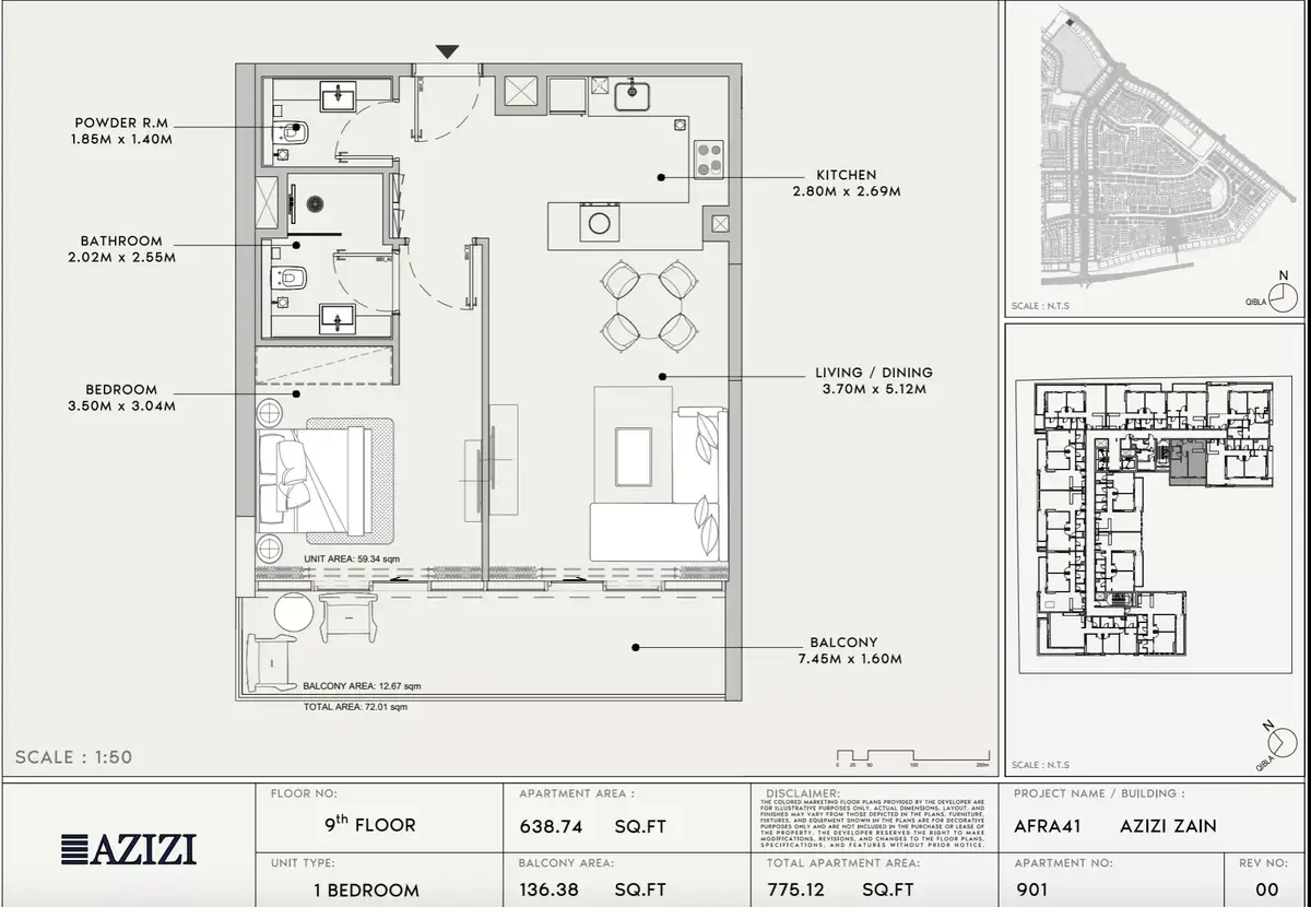 Планировка — 1-спальная, 72 м²