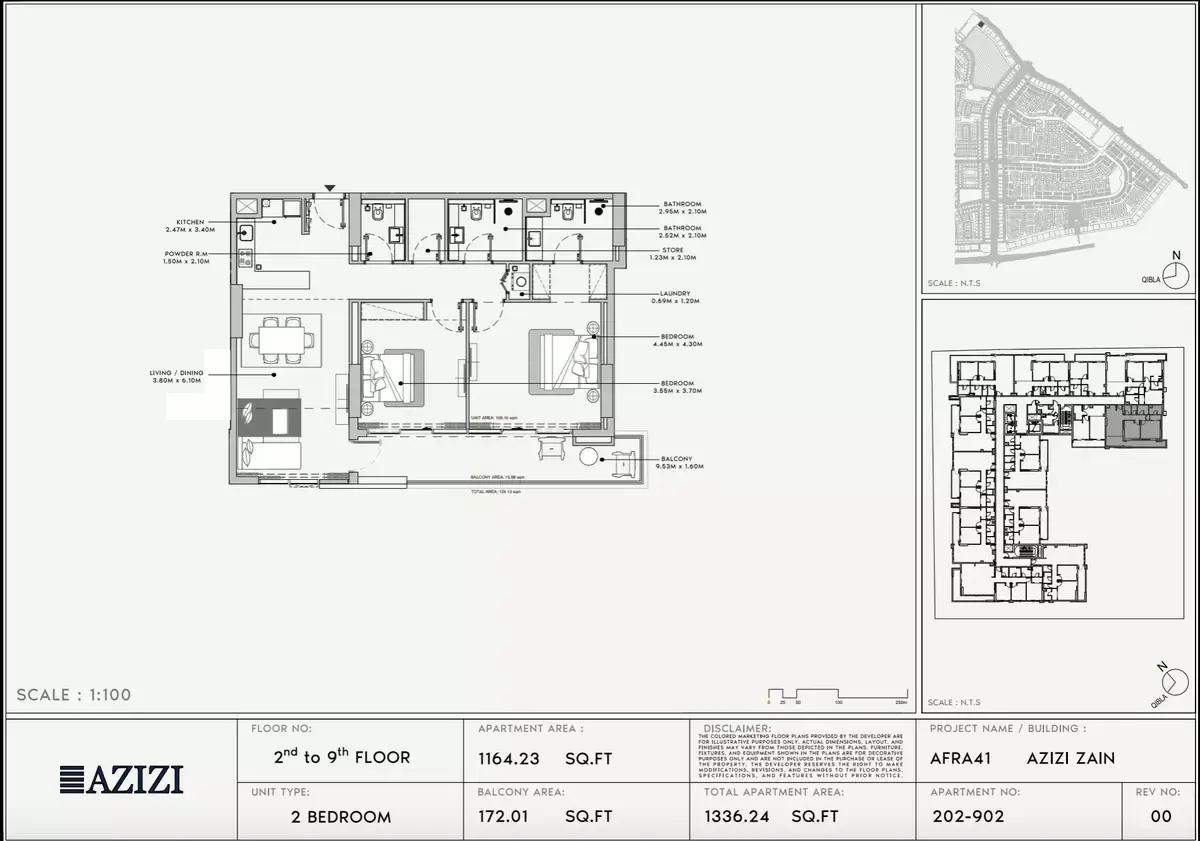 Планировка — 2-спальная, 124 м²