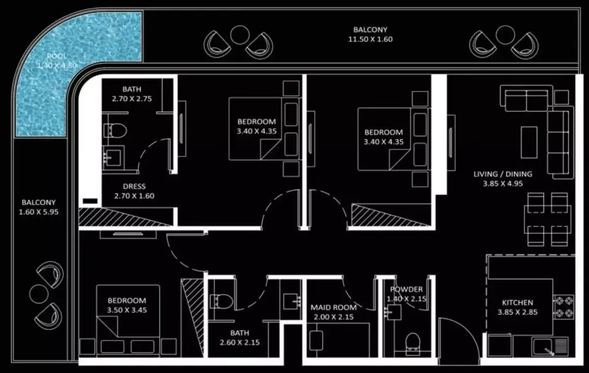 Планировка — 3-спальная, 139 м²