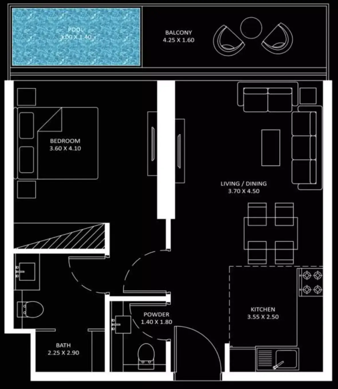 Планировка — 1-спальная, 62 м²