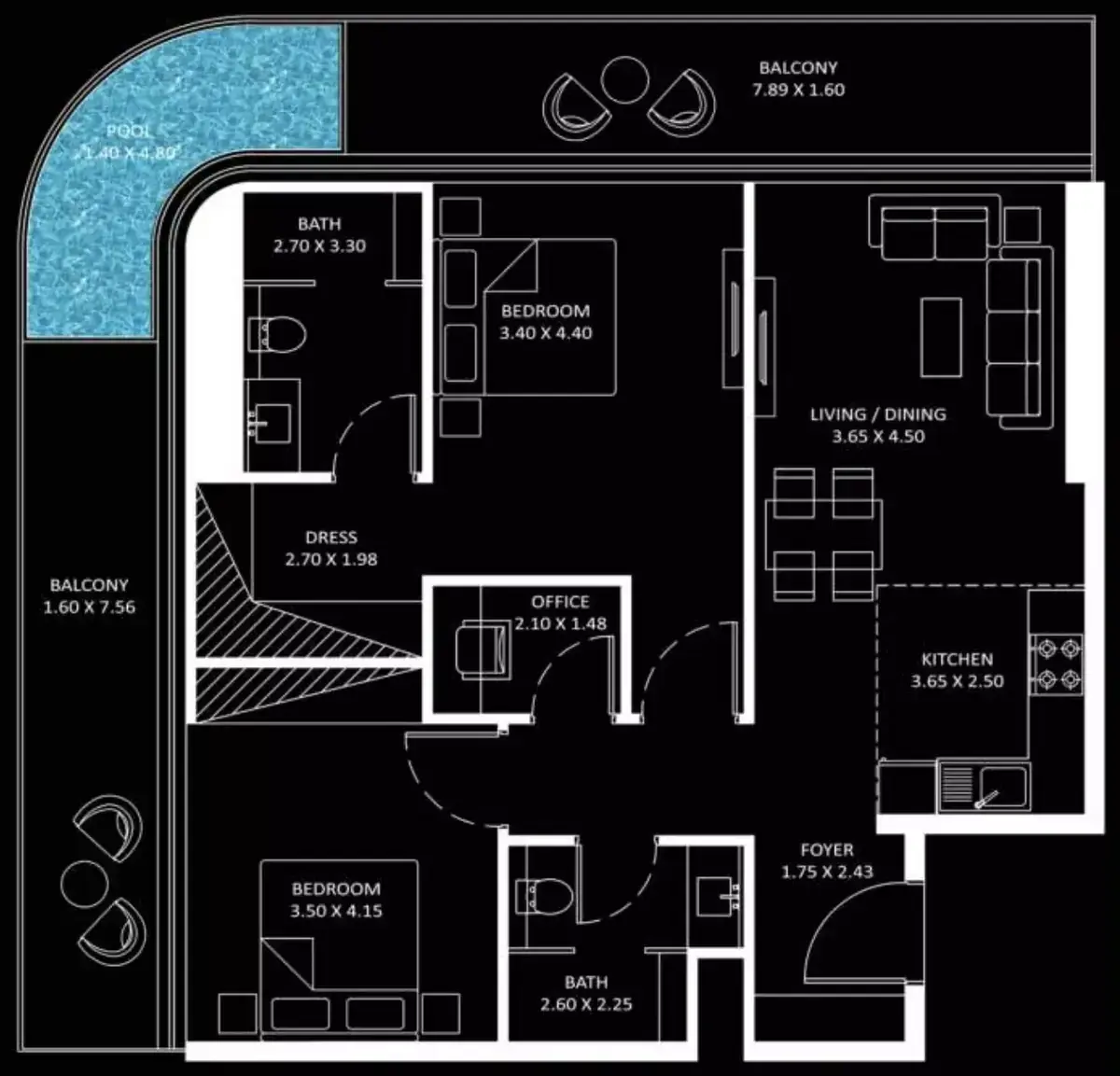 Планировка — 2-спальная, 119 м²