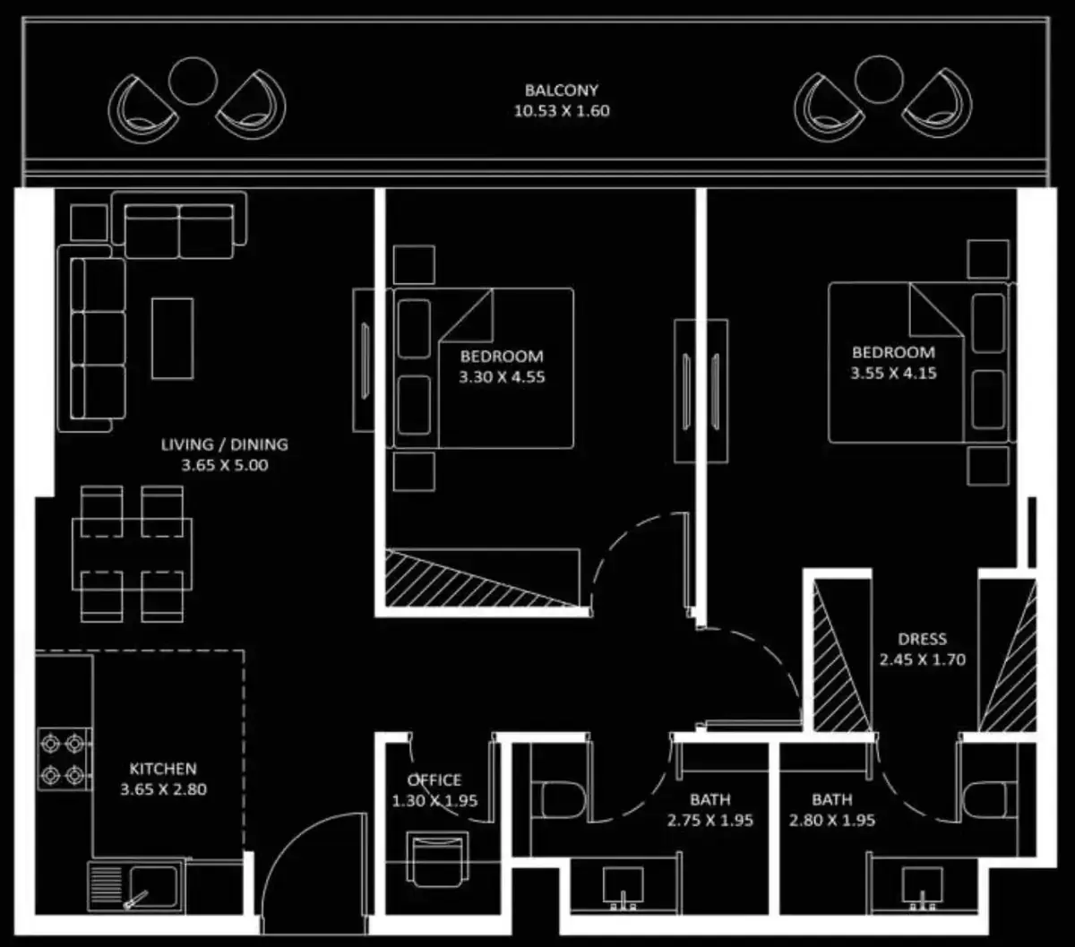Планировка — 2-спальная, 107 м²