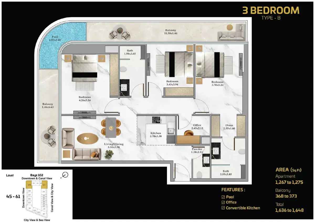 Планировка — 3-спальная, 153 м²