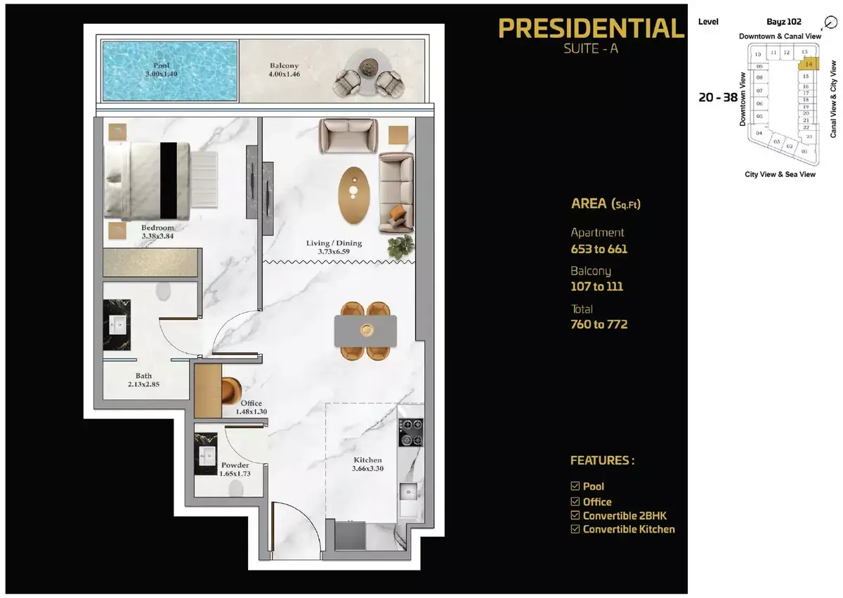 Планировка — 1-спальная, 72 м²