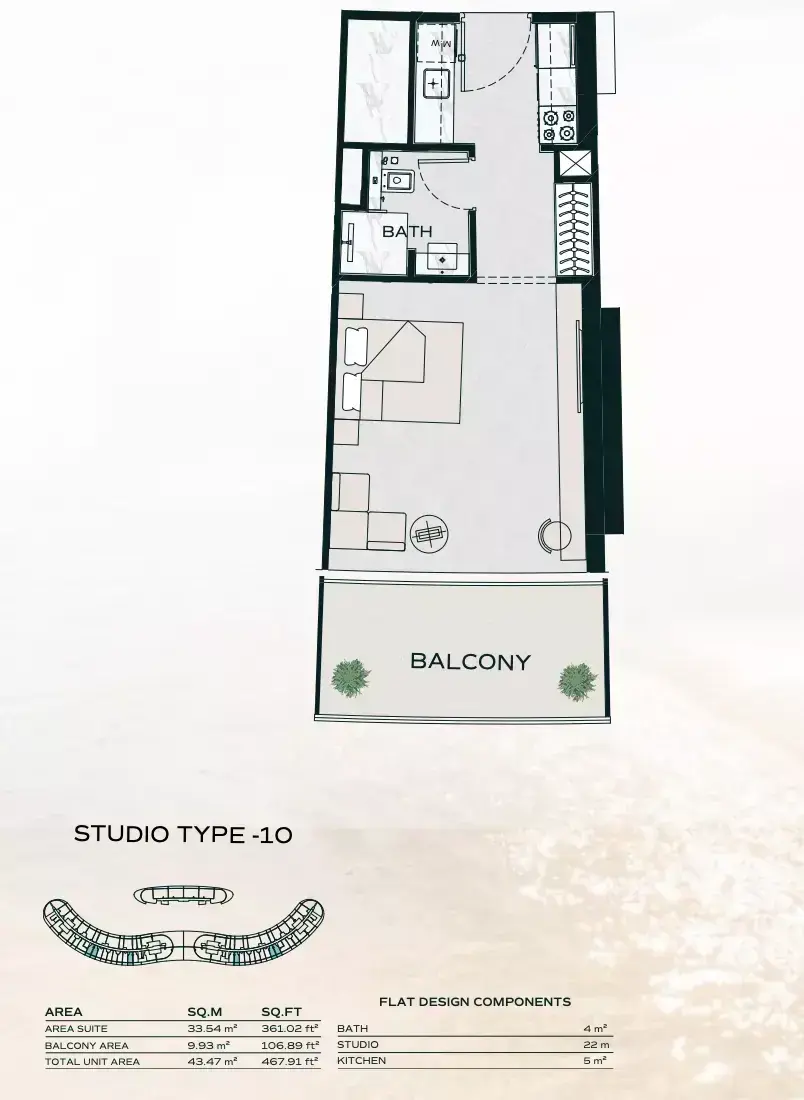 Планировка — Студия, 43 м²