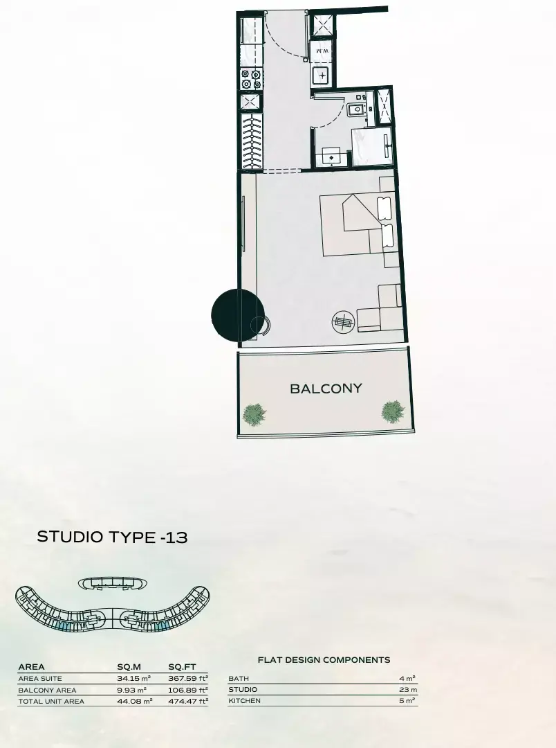 Планировка — Студия, 44 м²