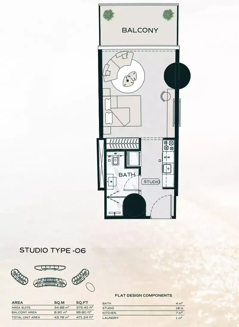 Планировка — Студия, 44 м²