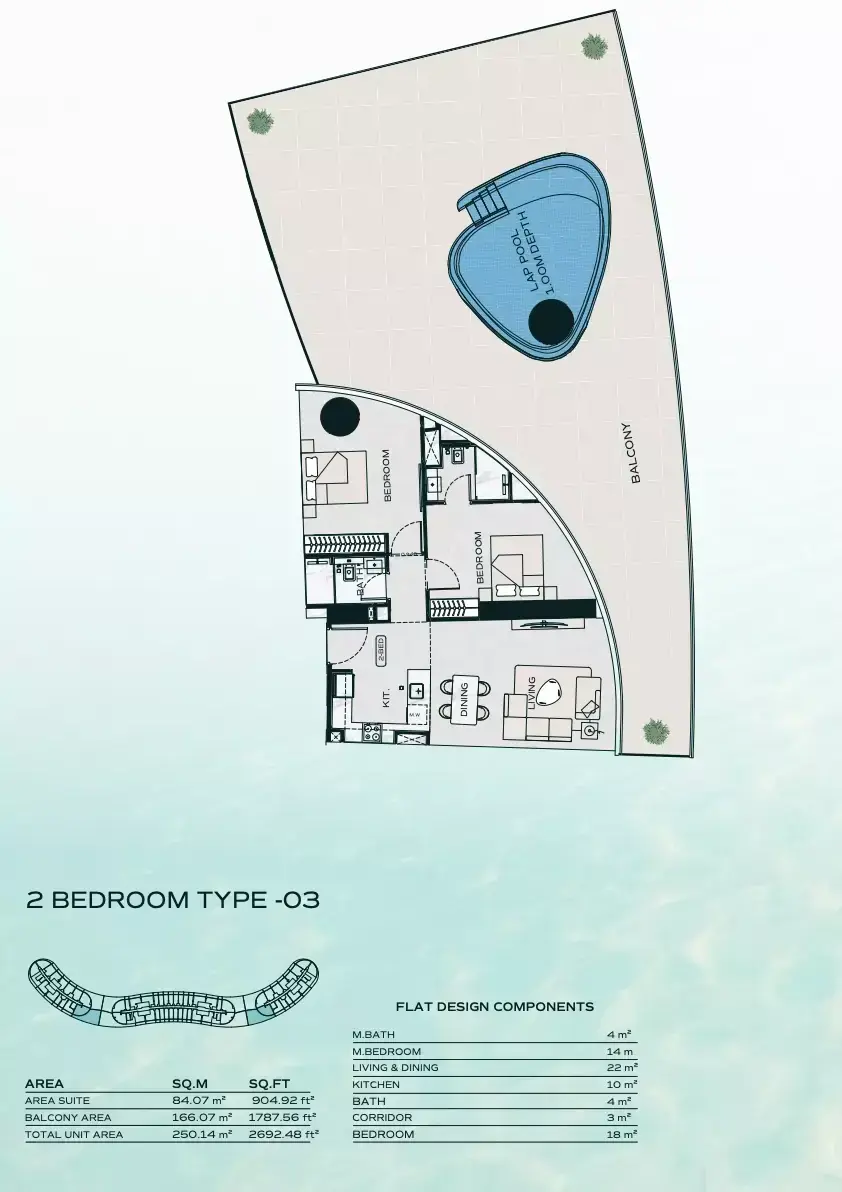 Планировка — 2-спальная, 250 м²