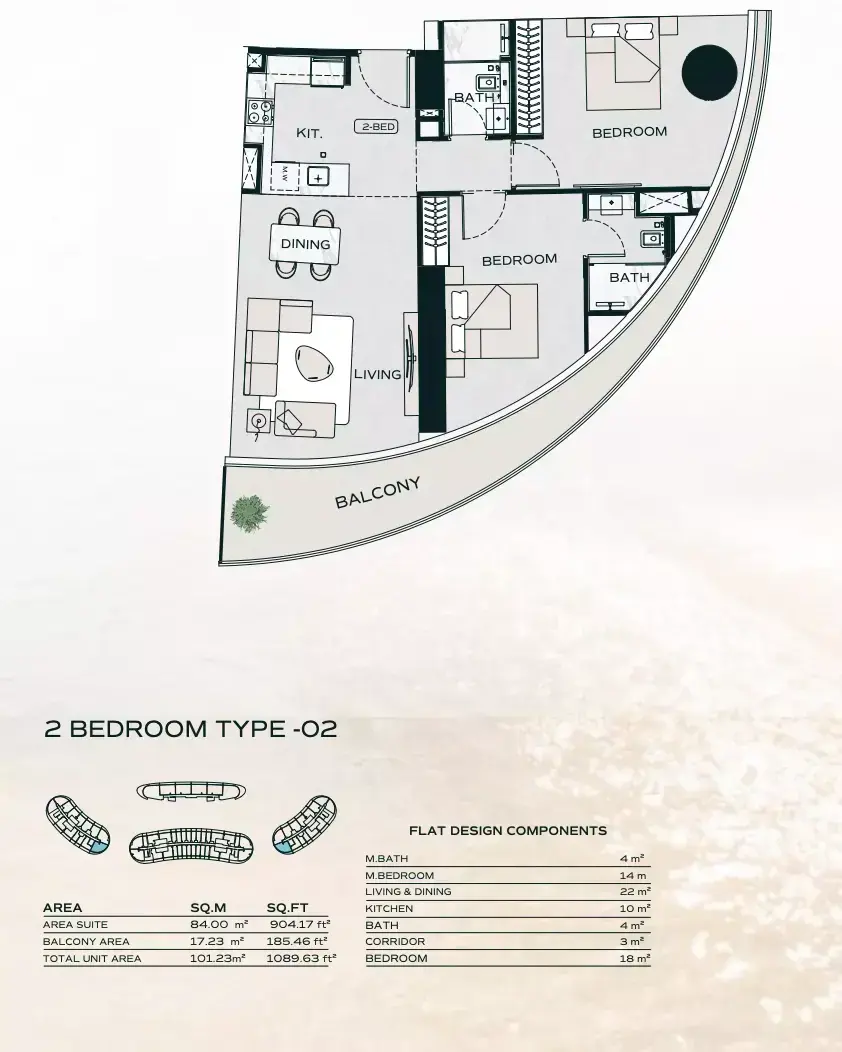 Планировка — 2-спальная, 101 м²