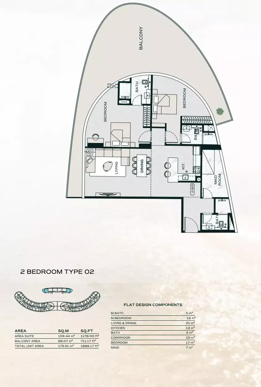 Планировка — 2-спальная, 175 м²