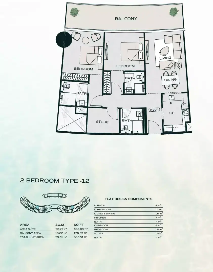 Планировка — 2-спальная, 80 м²