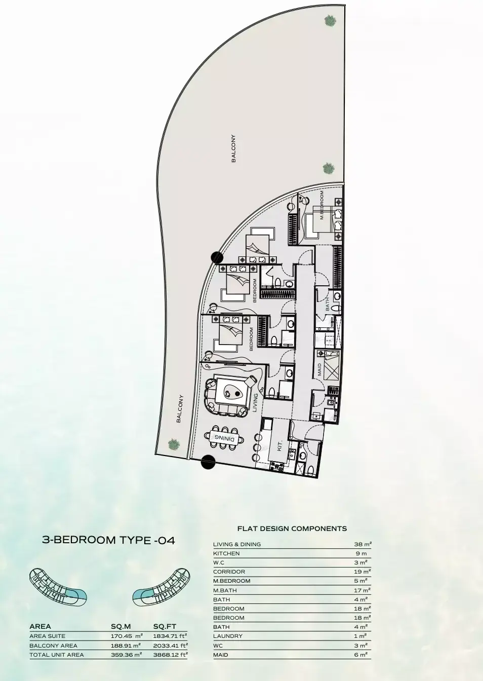 Планировка — 3-спальная, 359 м²