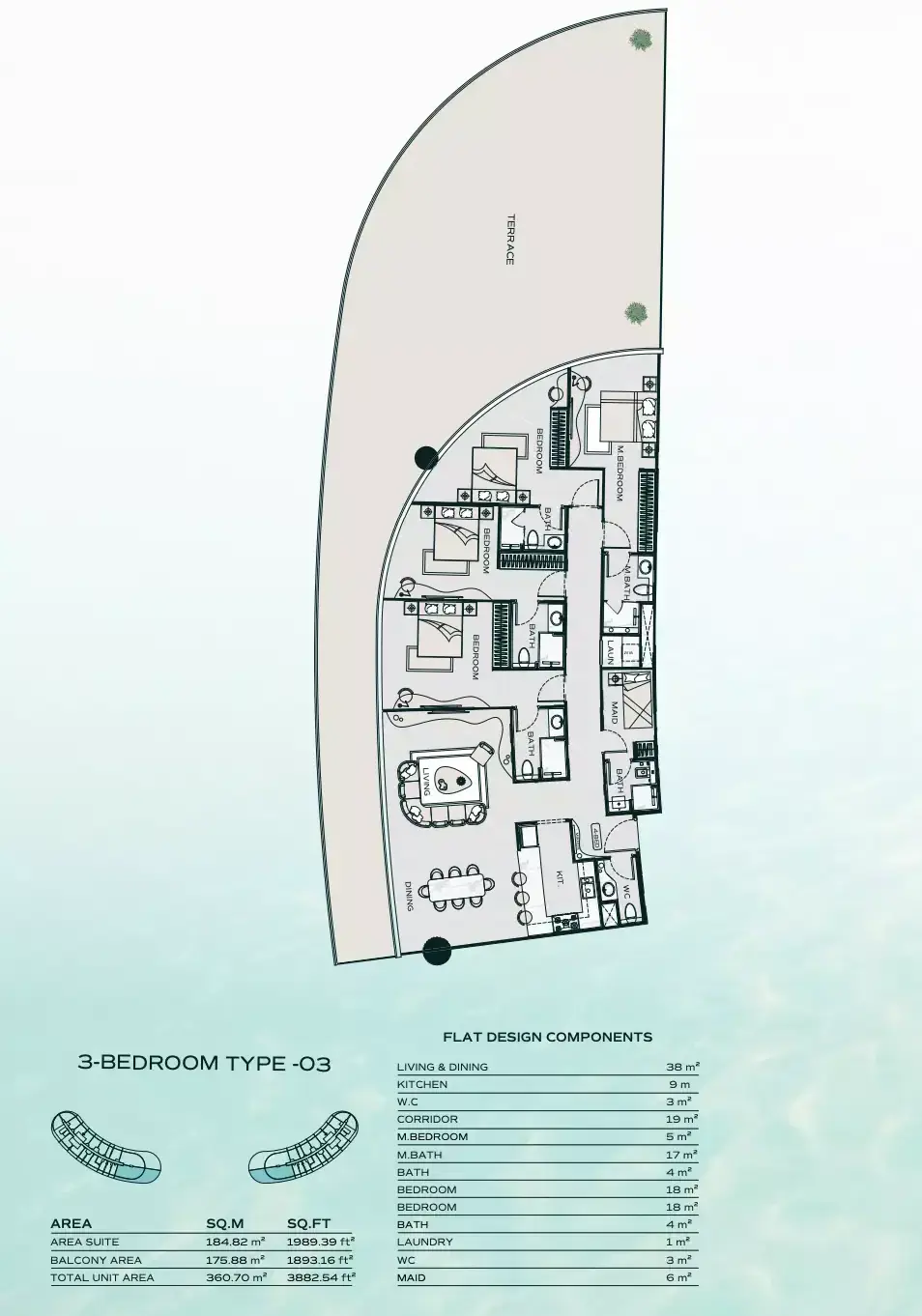 Планировка — 3-спальная, 361 м²