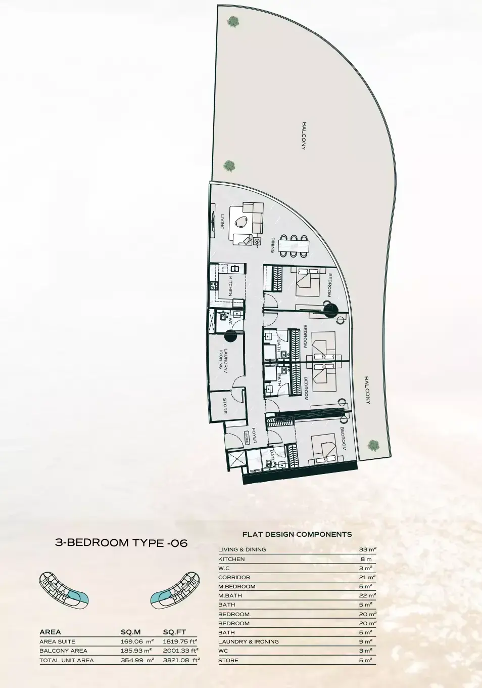 Планировка — 3-спальная, 355 м²