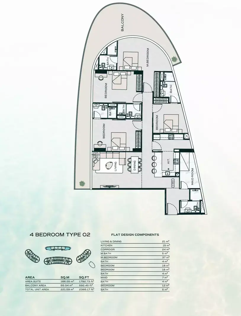 Планировка — квартира, 222 м²