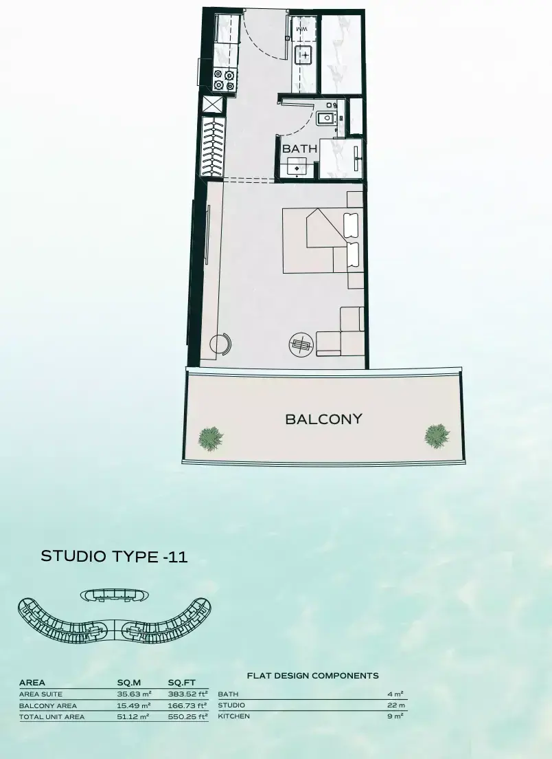 Планировка — Студия, 51 м²