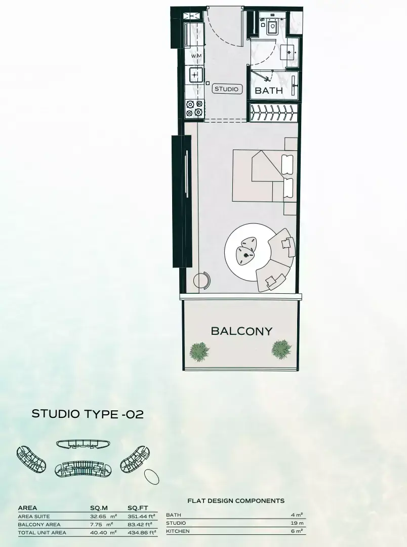 Планировка — Студия, 40 м²