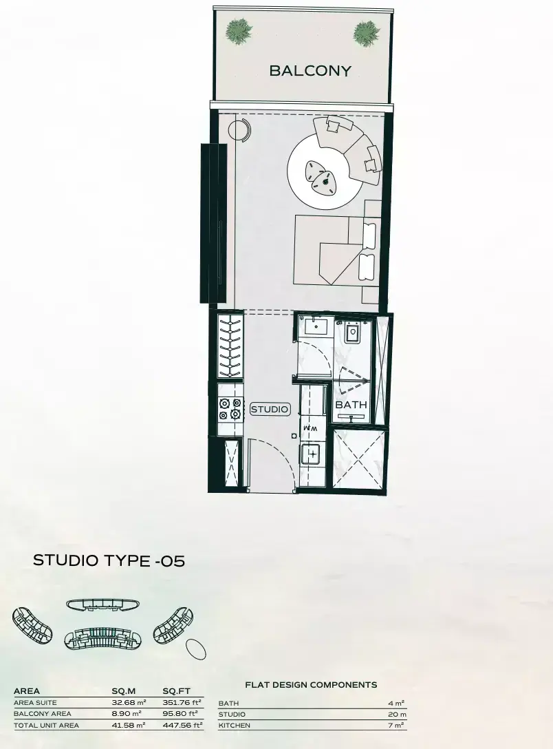 Планировка — Студия, 42 м²