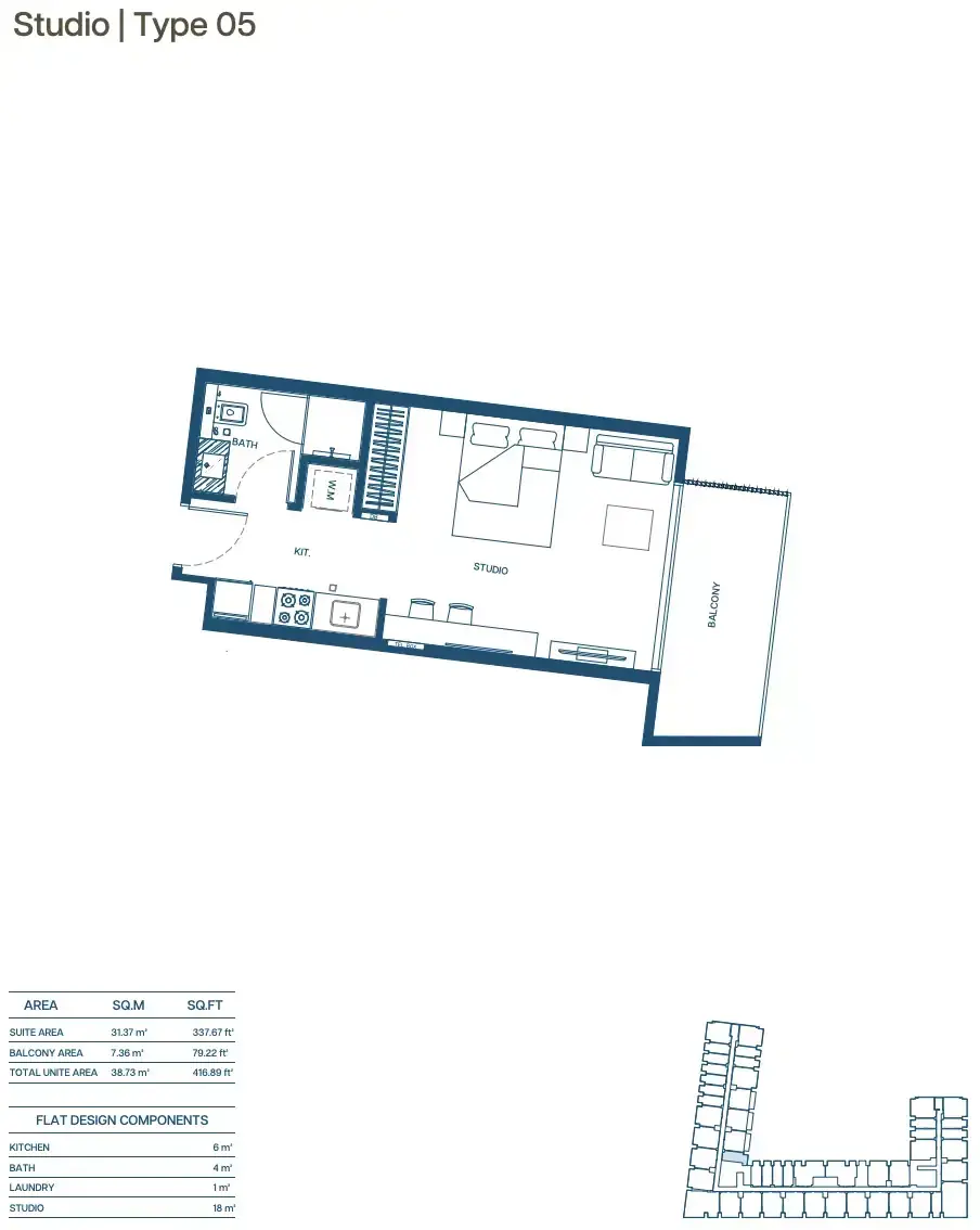 Планировка — Студия, 39 м²