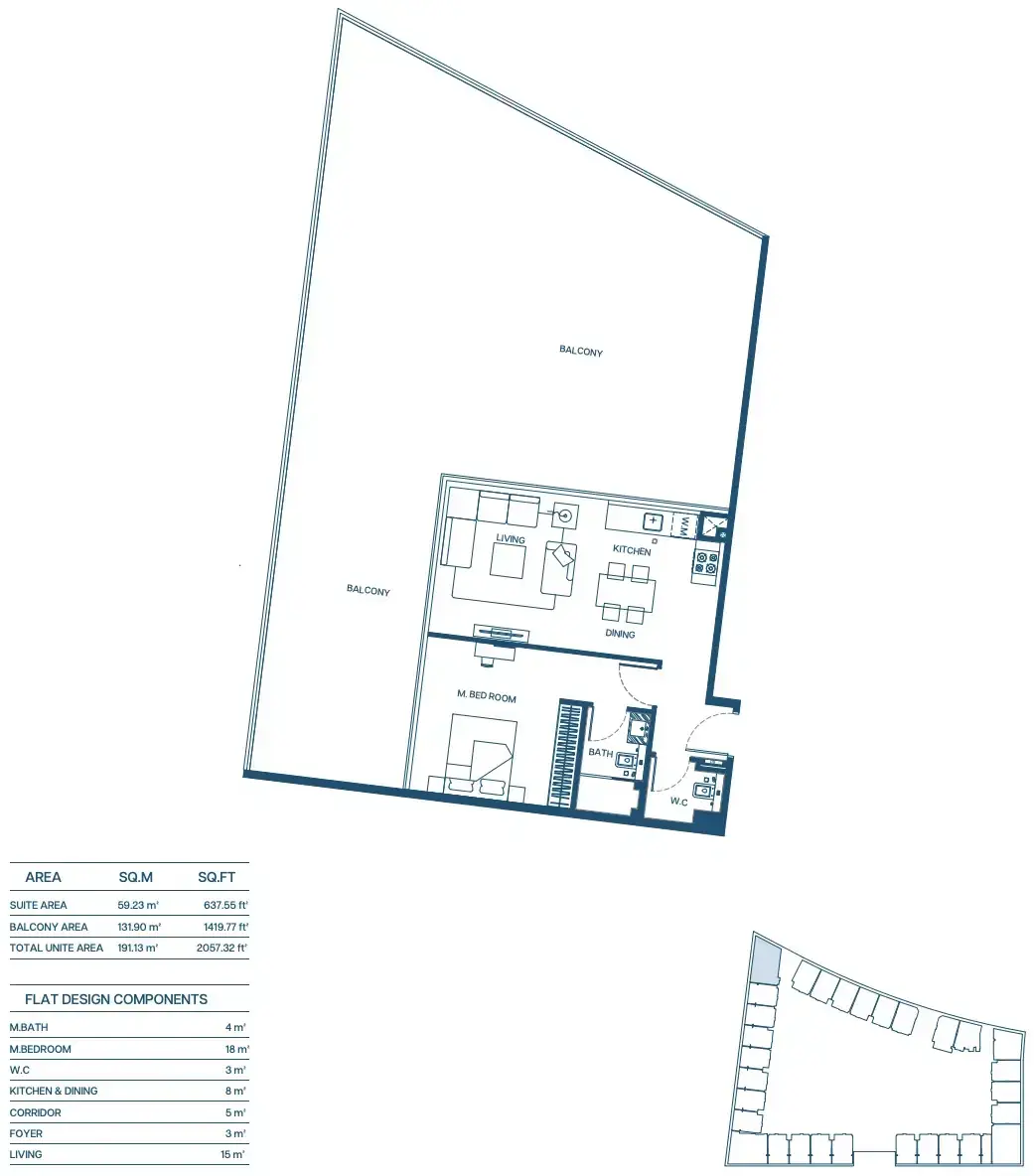 Планировка — 1-спальная, 191 м²