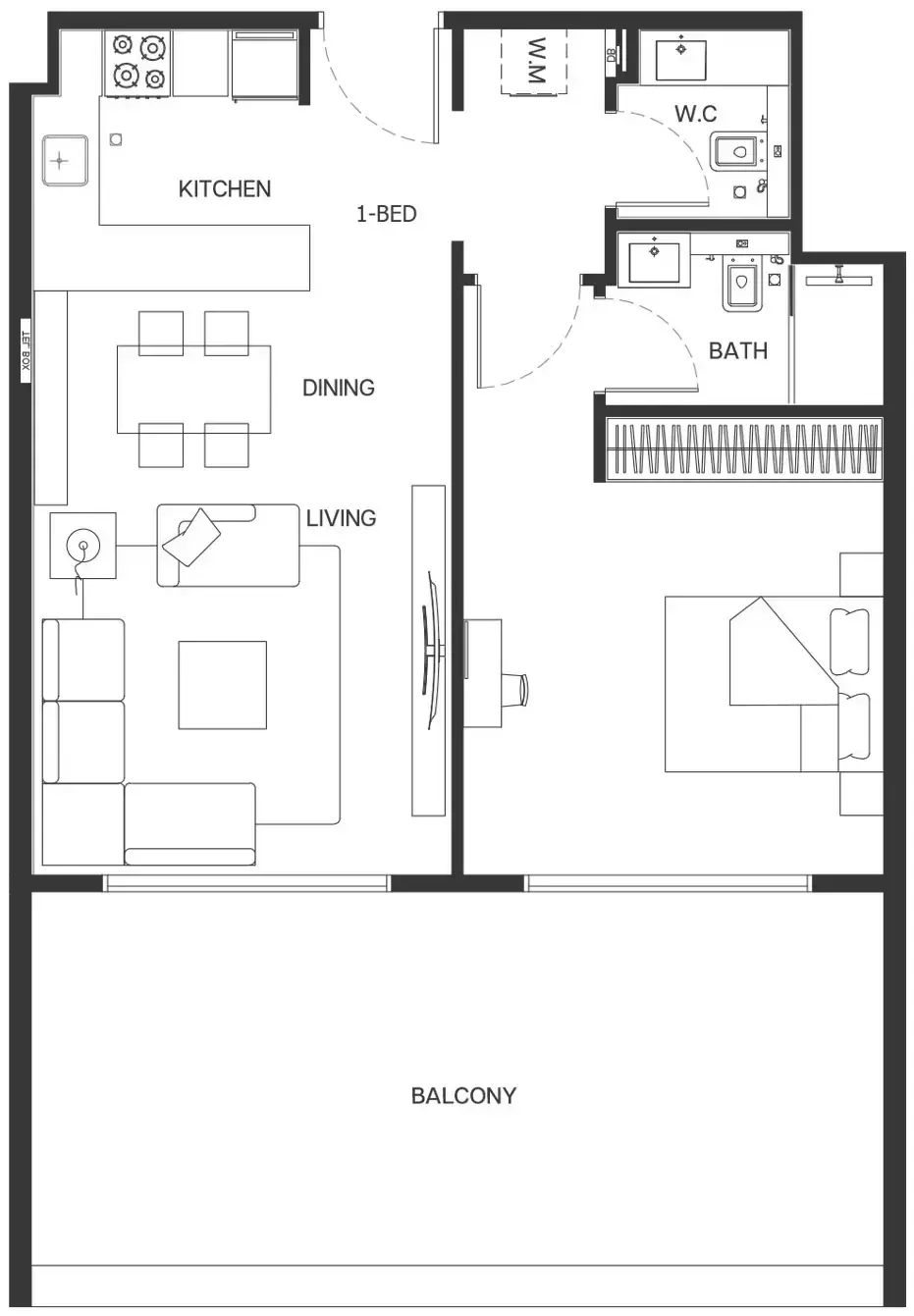 Планировка — 1-спальная, 93 м²